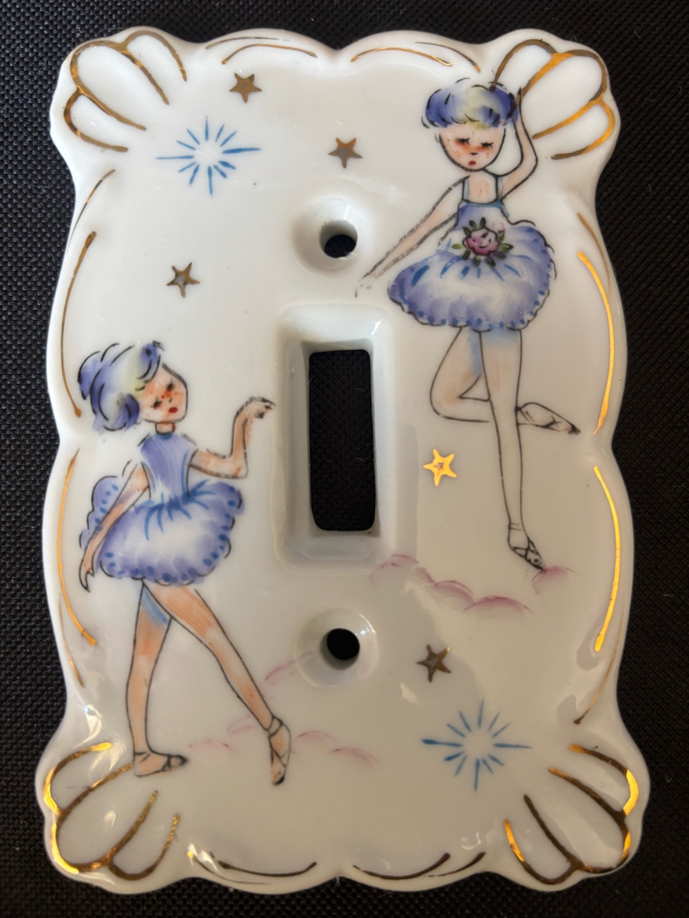 Fine China Kelvin’s Ballerina Porcelain Switch Plate — Lavender & Gold Accent